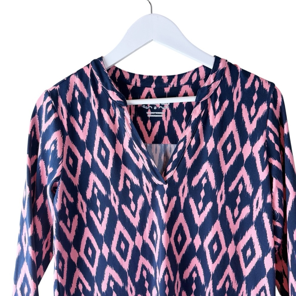Southern‎ Tide Ikat Print Stretchy Shift Resort Preppy Pink Navy Dress Small - Picture 2 of 10